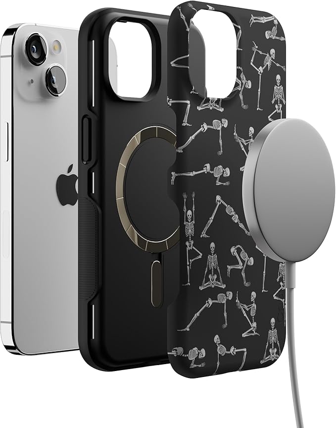 Casely iPhone 14 Case | Corpse Pose | Skeleton Yoga | Compatible with MagSafe | Bold Protective Design