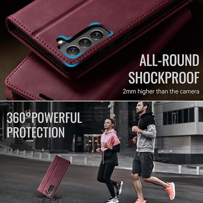 Wallet Case for Samsung Galaxy S22 Leather Wallet Flip Cover with Card Holder, Kickstand, Magnetic Closure, RFID Blocking TPU Shockproof Phone Case Compatible with S22, Red