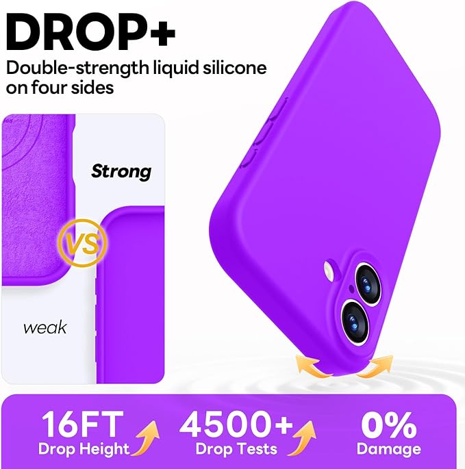 Vooii Magnetic Compatible with iPhone 17 Case (Compatible with Magsafe) (Upgraded Camera Protection) Liquid Silicone Shockproof Full Body Protective Phone Cover for Women Men, Neon Purple, 6.3"