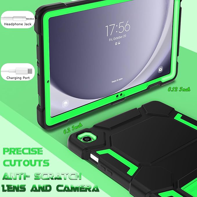 Case Compatible with Samsung Galaxy Tab A9+ / A9 Plus 11 inch 2023 - Heavy Duty Rugged Shockproof Protective Cover with Kickstand - for Samsung Tab A9+ Tablet (SM-X210/X216/X218), Black+Green