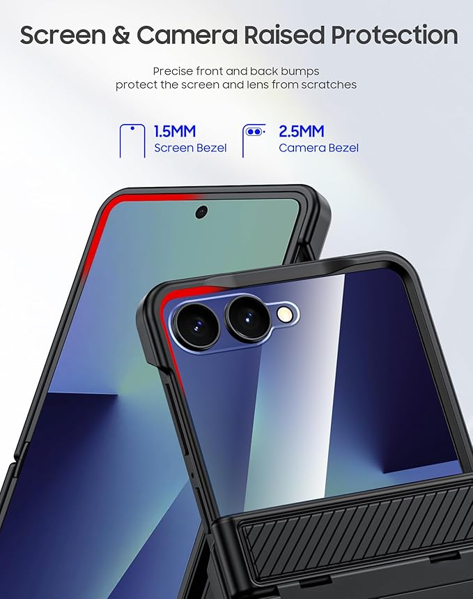 for Samsung Galaxy Z Flip 7 Case Wallet RFID Card Holder&Hinge Protection&HD Screen Protector, Full Body Shockproof Cover for Galaxy Z Flip 7(Black)