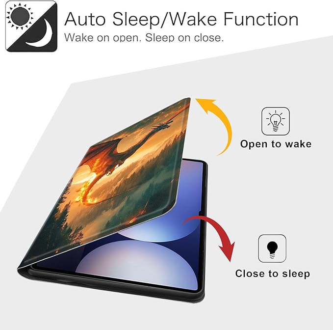 Case for Samsung Galaxy Tab S10 Plus/ S9 FE Plus/ S9 Plus 5G Tablet 12.4'', Slim PU Leather Stand Cover with Auto Wake/Sleep, Multi-Angle Viewing & Shockproof, Dragon Forest Flames