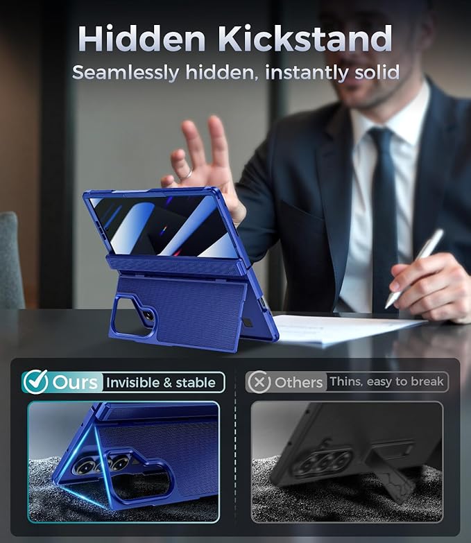 for Samsung Galaxy Z Fold 7 Case with Privacy Screen Protector, Kickstand & Hinge Protection – Rugged Hard 360° Full Body Protective Phone Cover Case for Z Fold 7 5G 2025 - Blue Shadow