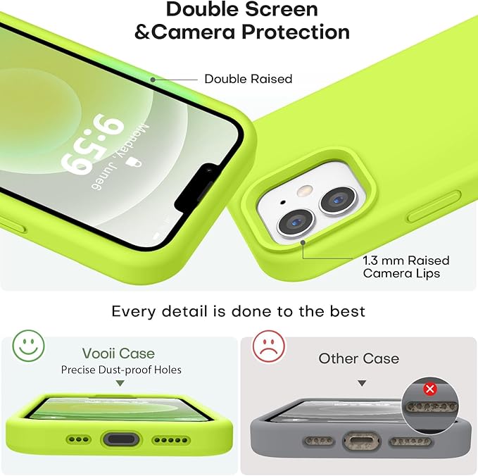 Vooii Compatible with iPhone 12 Case/iPhone 12 Pro Case, Liquid Silicone Upgrade [Soft Anti-Scratch Microfiber Lining] [Shockproof Drop Protection] Phone Case 6.1 inch - Fluorescent Green