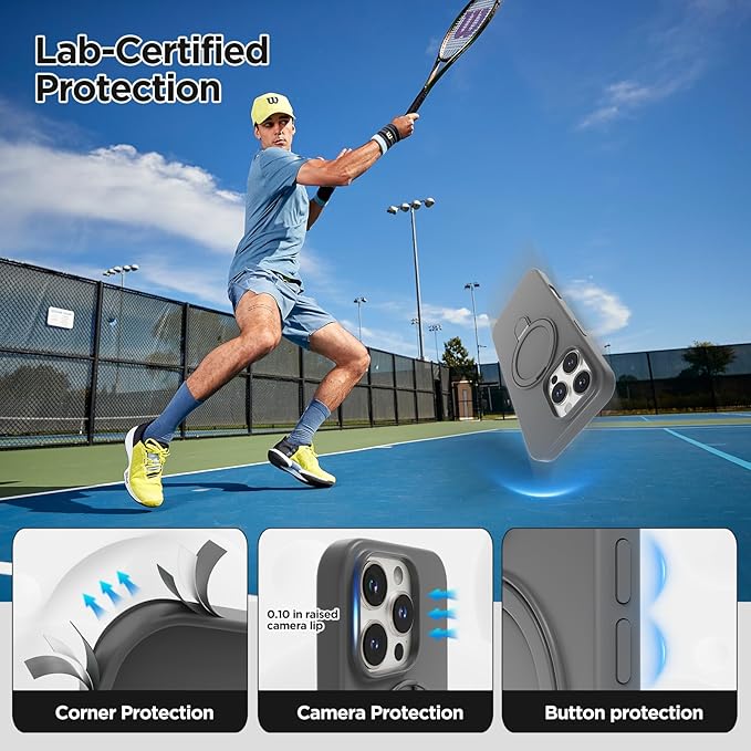 Magnetic Stand for iPhone16 Pro Case with Kickstand 【Lab-Certified Protection】【Not Yellowing】【Anti-Fingerprint】 Durable, Enhanced Grip, Slim，Gray，iPhone 16 Pro 6.3"