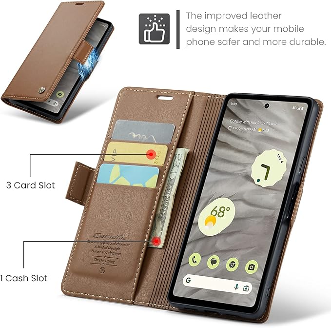 for Google Pixel 7A Case, Premium PU Leather Wallet Case Flip Cover with [RFID Blocking][Card Holder][Stand Function] Shockproof Protective for Google 7A, Brown