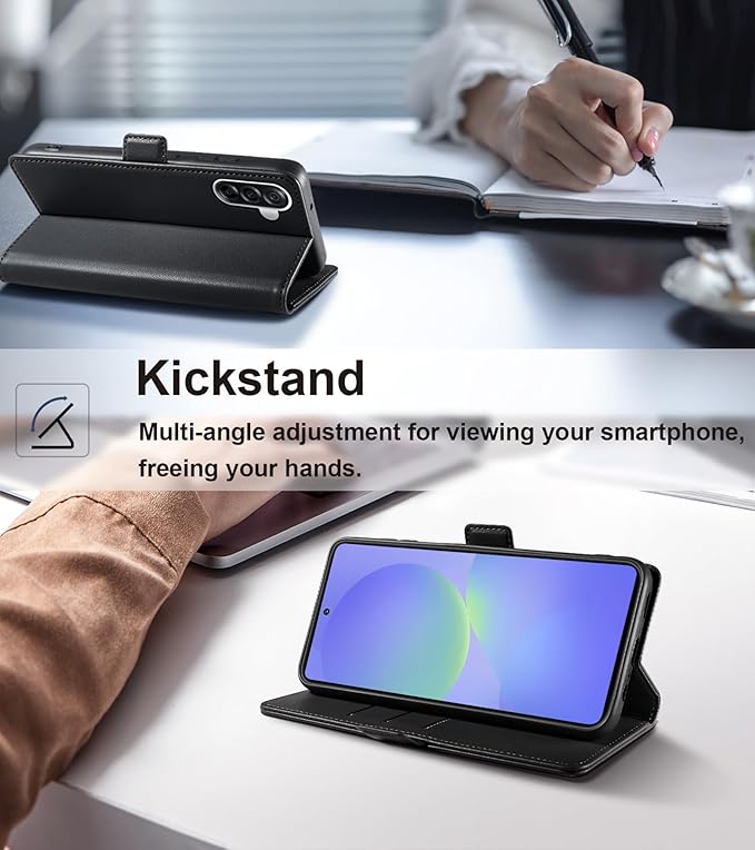 Wallet Flip Case for Samsung Galaxy A36 5G - [RFID Blocking] Luxury PU Leather Card Holder Magnetic Phone Cover with Kickstand,Shockproof Protective Case,Black