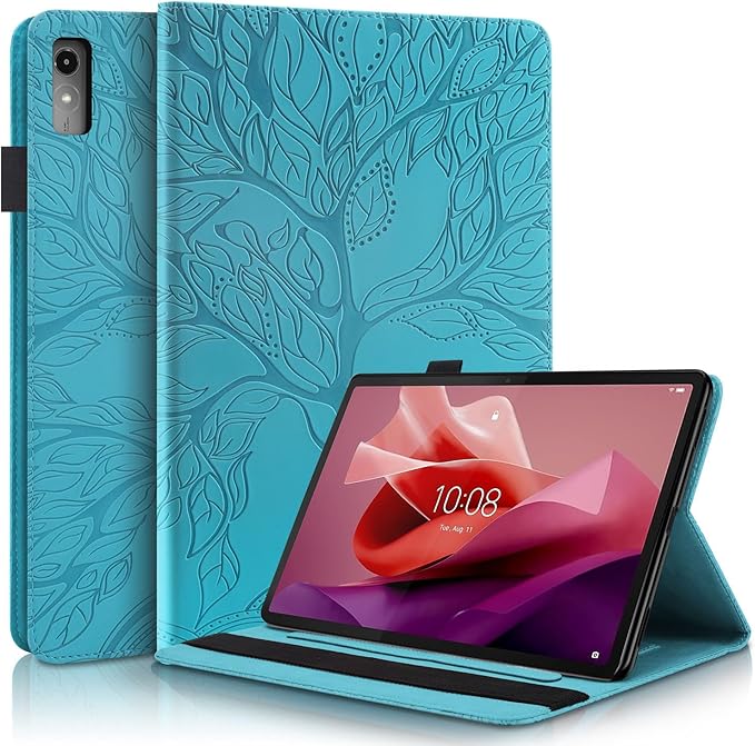 Case for Lenovo Tab P12 12.7 Inch 2023, PU Leather Cover Lightweight Flip Stand Shell with Elastic Band & Card Holder for Lenovo Tab P12 SM-TB370FU/TB371FC-Turquoise
