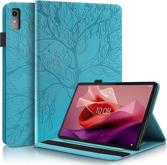 Case for Lenovo Tab P12 12.7 Inch 2023, PU Leather Cover Lightweight Flip Stand Shell with Elastic Band & Card Holder for Lenovo Tab P12 SM-TB370FU/TB371FC-Turquoise