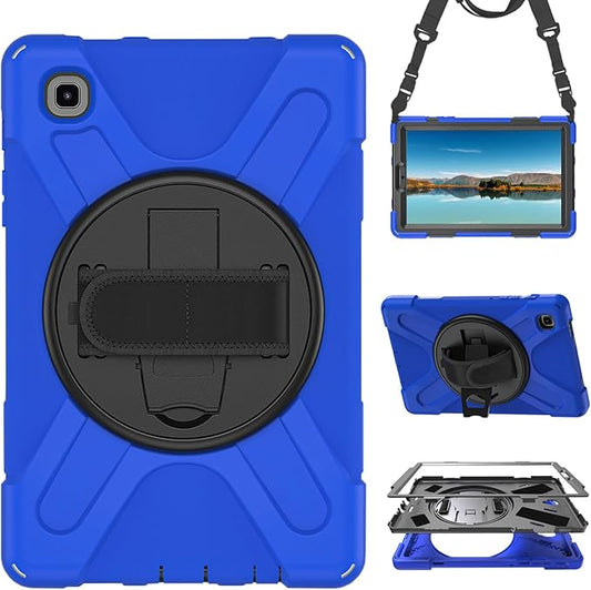 Case for Samsung Galaxy Tab A7 Lite 8.7 2021 (SM-T220/T225/T227),Portable Heavy Duty Dropproof Protective Cover Case with 360 Rotating Stand,Handle & Shoulder Strap,Stylus Pen (New Blue)