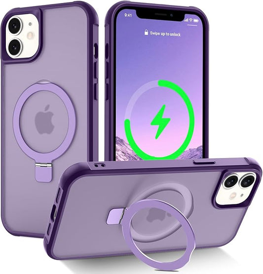 Magnetic Compatible with iPhone 11 Case with Stand [Military Grade Drop Tested][Compatible with Magnet] Ring Translucent Slim Hard Back Soft Edge, Purple