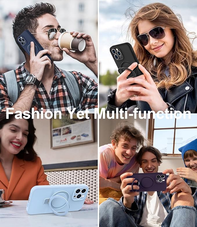 ZHK Liquid Silicone Designed for iPhone 15 pro max Case with Magnet Stand, [Precise Camera Lens Protection][Mil-Grade Drop Shockproof][Soft Anti-Scratch Microfiber Lining] Slim Fit Cover, Black