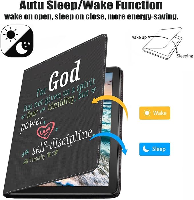 Case for Samsung Galaxy Tab A7 10.4 inch 2022/2020 (SM-T500/T503/T505/T507/T509), Premium PU Leather Stand Folio Cover with Auto Sleep/Wake, Quote Bible Verse 2 Timothy 1:7