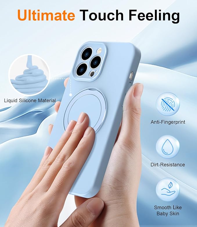 ZHK Liquid Silicone Designed for iPhone 13 pro Case with Magnet Stand, [Precise Camera Lens Protection][Mil-Grade Drop Shockproof][Soft Anti-Scratch Microfiber Lining] Slim Fit Cover,Baby Blue