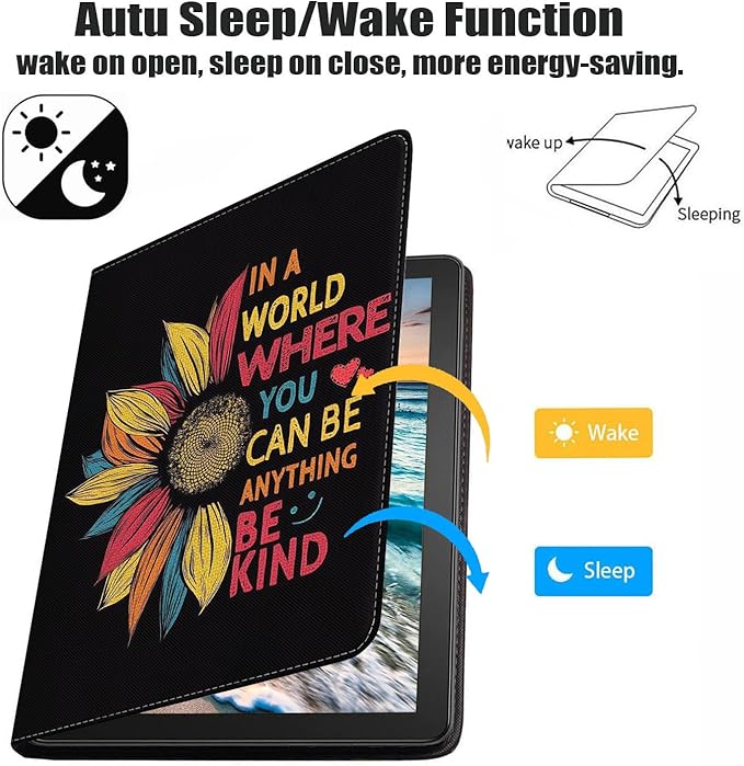 Case for Samsung Galaxy Tab A7 10.4 inch 2022/2020 (SM-T500/T503/T505/T507/T509),Premium PU Leather Stand Folio Cover with Auto Sleep/Wake,Sunflower Quote in A World Where You Can Be Anything Be Kind