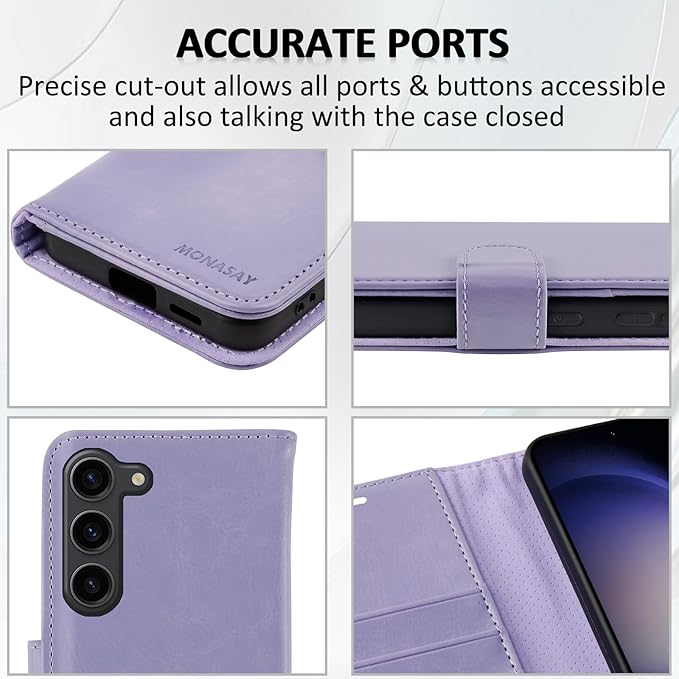 MONASAY Wallet Case Compatible for Galaxy S23 5G,[RFID Blocking] Flip Folio Leather Cell Phone Cover with Credit Card Holder, 6.1 inch, Lavenders