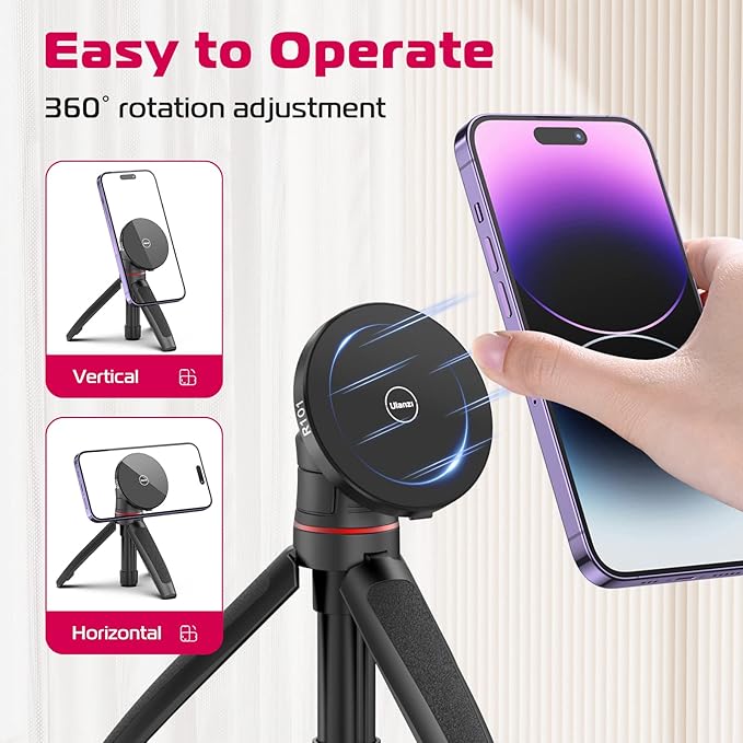 ULANZI Magnetic Cell Phone Tripod Compatible with MagSafe, Mini Extendable Selfie Stick 360° Ball Head Tripod Stand Handle Grip for iPhone 17 16 15 14 13 12