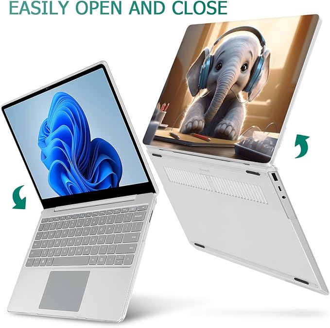 Tuiklol Case for 12.4 Inch Microsoft Surface Laptop Go 3/2 / 1 2023-2020 Releases, Plastic Hard Shell Case with Screen Protector and Keyborad Cover +Dust Plugs Model 2013/1943, Elephant