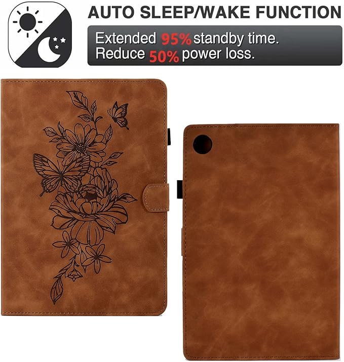 Case for Samsung Galaxy Tab A9+/A9 Plus 11 Inch 2024 2023 (SM-X210/X216/X218), PU Leather Cover Embossed Flower Multi-Angle Stand with Auto Wake/Sleep Case for Galaxy Tab 11 Inch, Brown