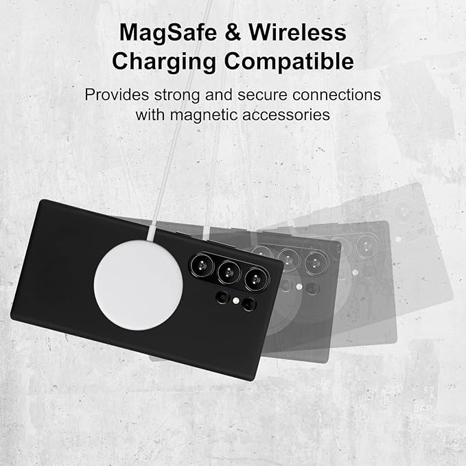 Belemay Leather Case for Samsung Galaxy S24 Ultra Compatible with Magsafe - Premium Crazy Horse Leather [Vintage Aesthetics] Unique Patina, Comfort Grip, Metal Buttons, Soft Cover (6.8") Antique Black