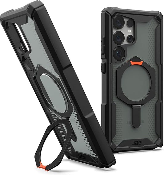 URBAN ARMOR GEAR UAG for Samsung Galaxy S25 Case 6.2" with Kickstand Plasma XTE - Compatible with Magnetic Charging Transparent Rugged Military Drop Tested Protective Cover, Black/Orange