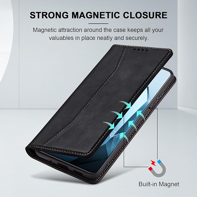 Jasonyu Flip Wallet Case for OnePlus 13 5G,Leather Magnetic Folio Cover with Card Holder,Kickstand - TPU Shockproof Durable Protective Phone Case,Black