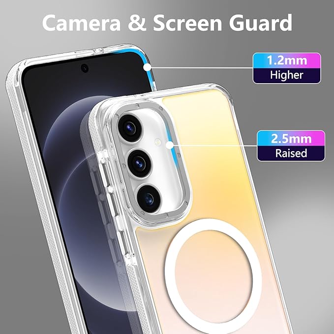 MOWIME Magnetic Case for Samsung Galaxy S25 FE 5G [Compatible with Magsafe] [Cute Fashion Fluorescent Design] [1 Screen Protector] Slim Translucent Matte Case for Galaxy S25 FE 5G 6.7", White