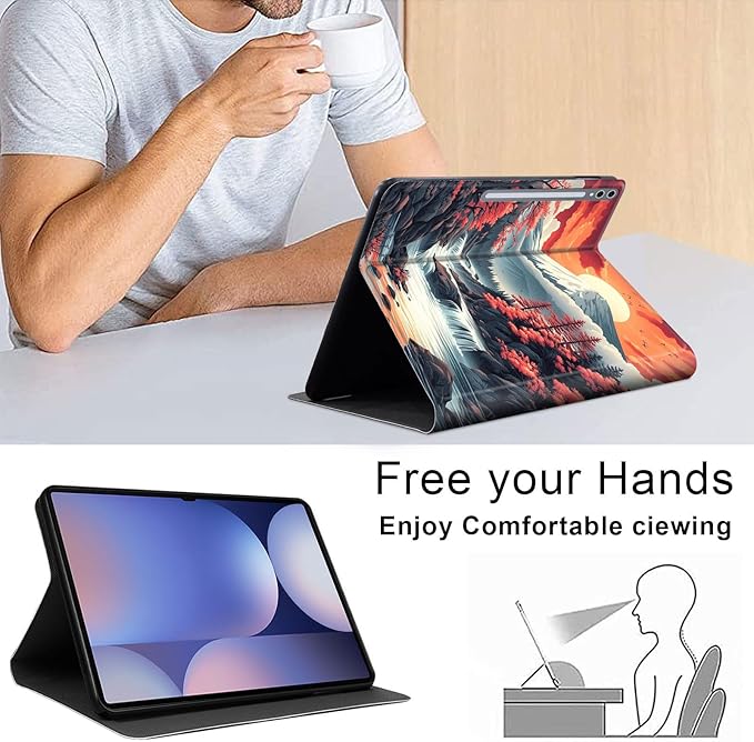 Case for Samsung Galaxy Tab S10 Ultra/Galaxy Tab S9/S8 Ultra 14.6-Inch, Slim PU Leather Stand Cover with Auto Wake/Sleep, Multi-Angle Viewing & Shockproof, Mount Fuji Landscape