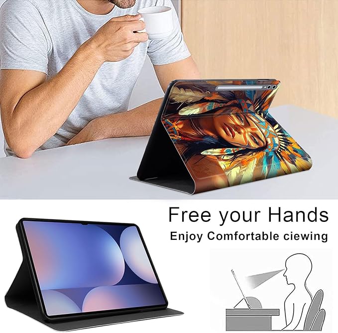 Case for Samsung Galaxy Tab S10 Plus/ S9 FE Plus/ S9 Plus 5G Tablet 12.4'', Slim PU Leather Stand Cover with Auto Wake/Sleep, Multi-Angle Viewing & Shockproof, Native American
