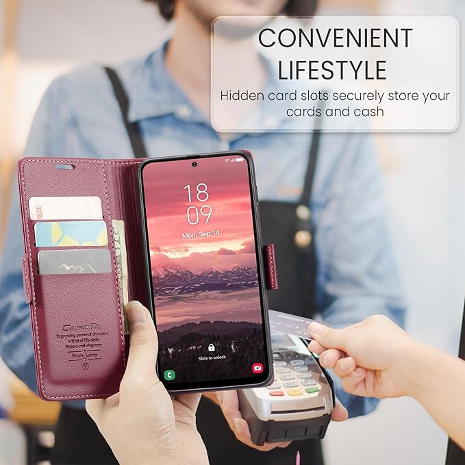 for Samsung Galaxy A36 5G Case, Premium PU Leather Wallet Case Flip Cover with [RFID Blocking][Card Holder][Stand Function] Shockproof Protective for Samsung Galaxy A36, Red