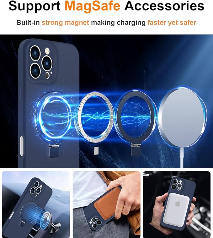 ZHK Liquid Silicone Designed for iPhone 16 pro Case with Magnet Stand, [Precise Camera Lens Protection][Mil-Grade Drop Shockproof][Soft Anti-Scratch Microfiber Lining] Slim Fit Cover, Navy Blue