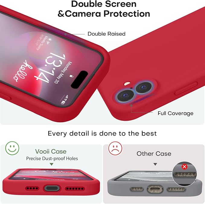 Vooii Compatible with iPhone 16 Plus Case, Liquid Silicone Upgrade [Camera Protection] [Soft Anti-Scratch Microfiber Lining] Shockproof Phone Case for iPhone 16 Plus 6.7 inch - Red
