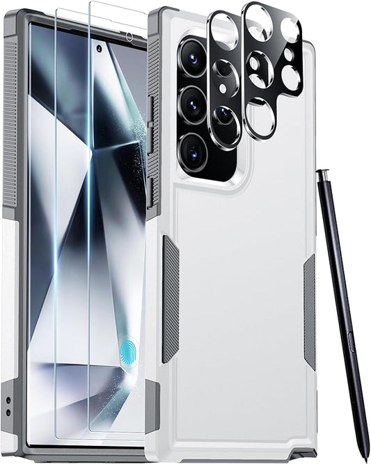 Red2Fire for Samsung Galaxy S24 Ultra Case, [Military Grade Drop Protection] Non-Slip Heavy Duty Full Body Shockproof Protection Phone Case for S24 Ultra Case 6.8 inch, White