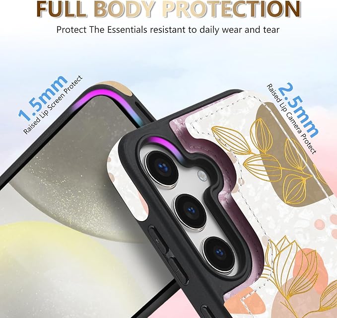 NNH Compatible with Samsung Galaxy S25 Wallet Case with RFID Blocking Card Slots Folio Flip PU Leather Kickstand Double Magnetic Clasp Design Cover for Galaxy S25(6.2 inch-Morandi Line Flower)