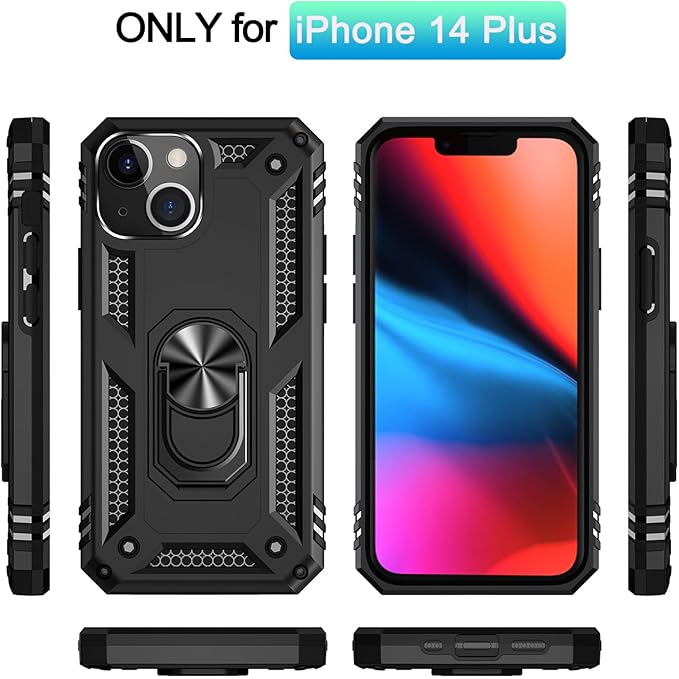 ADDIT Phone Case for iPhone 14 Plus Case,with Kickstand Ring,Adjustable Stand,Military Grade,Heavy Duty Protection,Shockproof,Anti-Fingerprint,Support Magnet Car Mount,Black