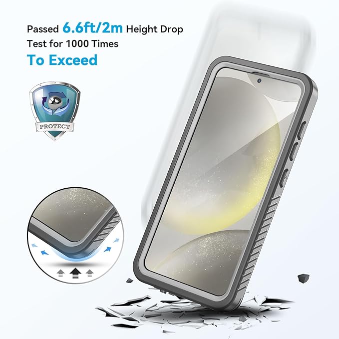 Lanhiem for Samsung Galaxy S24 Case (Not for S24FE/S24+), IP68 Waterproof Dustproof, Built-in Screen Protector, Rugged Full Body Shockproof Protective Cover for S24 5G 6.2 Inch, Marble Gray
