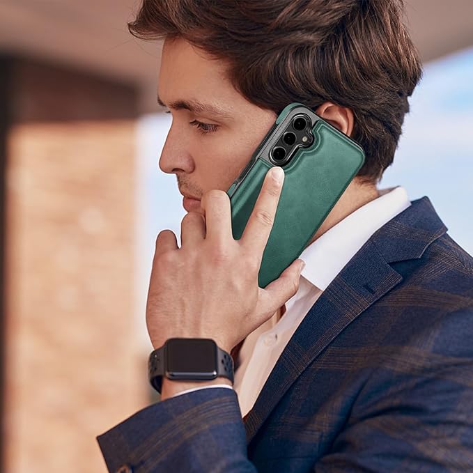 DJDUCK Designed for Samsung Galaxy S25 Case Wallet with Card Holder, [Magnetic Clasp Cover] [RFID Blocking Leather Protection] Shockproof Women Men Cases for Samsung S25 Sea Green