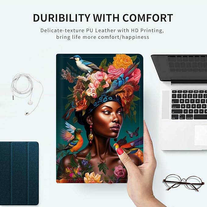 Case for 10.5 Inch Microsoft Surface Go 3 2021/2 2020/Go 2018 PU Leather Slim Lightweight Multiple Angles Stand Smart Cover with Auto Wake/Sleep, Flowers American Girl