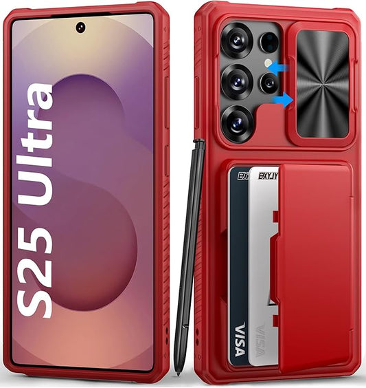 for Samsung Galaxy S25 Ultra Case Wallet, Card Holder (4-5 Cards), RFID Block, Slide Camera Cover & Military Grade Drop Proof, Heavy Duty Men Women Phone Cases for Samsung Galaxy S25 Ultra, Red
