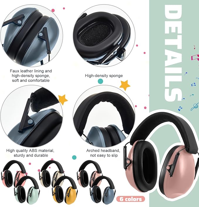 Amylove 6 Pcs Kids Noise Cancelling Headphones 27db Adjustable Earmuffs for Autism Sensory Toddler Children(Cute Style,Happie Boho Color)