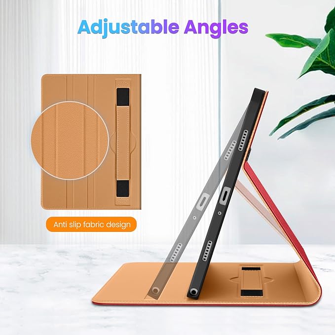 DTTO for Samsung Galaxy Tab A9 Plus 11 inch Case 2023, Premium Leather Business Folio Stand Cover with Hand Strap for Galaxy Tab A9+ 11’’ 2023 Model (SM-X210/X216/X218) - Auto Wake/Sleep, Red