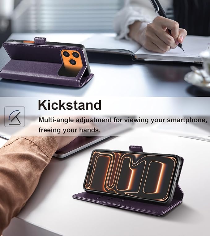 Wallet Flip Case for iPhone 17 Pro Max 5G - [RFID Blocking] Luxury PU Leather Card Holder Magnetic Phone Cover with Kickstand,Shockproof Protective Case,Purple