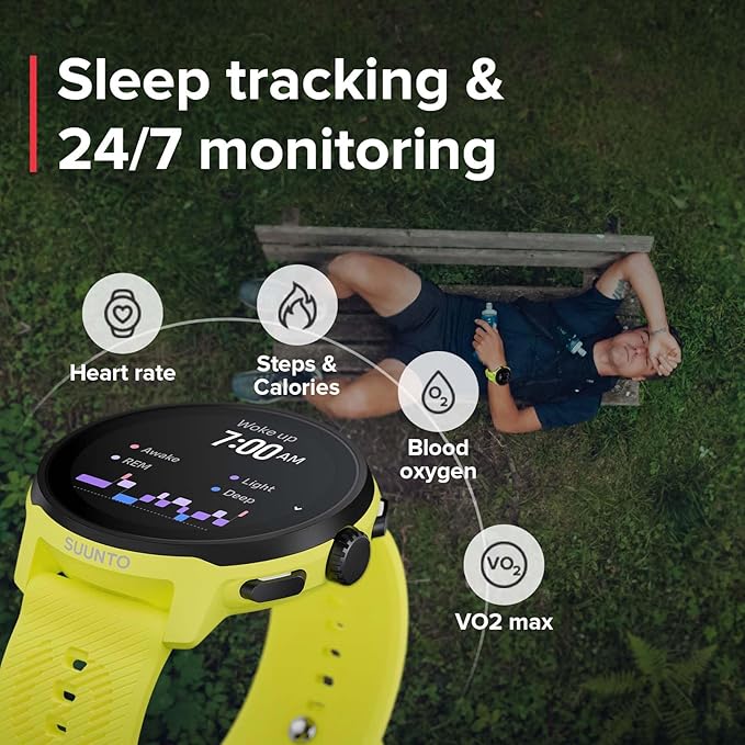 SUUNTO Run Running GPS Sports Watch with Silicone Strap, 1.32" AMOLED Touchscreen w/Crown Button, Wrist Heart-Rate & Sleep Health Tracking, Lime