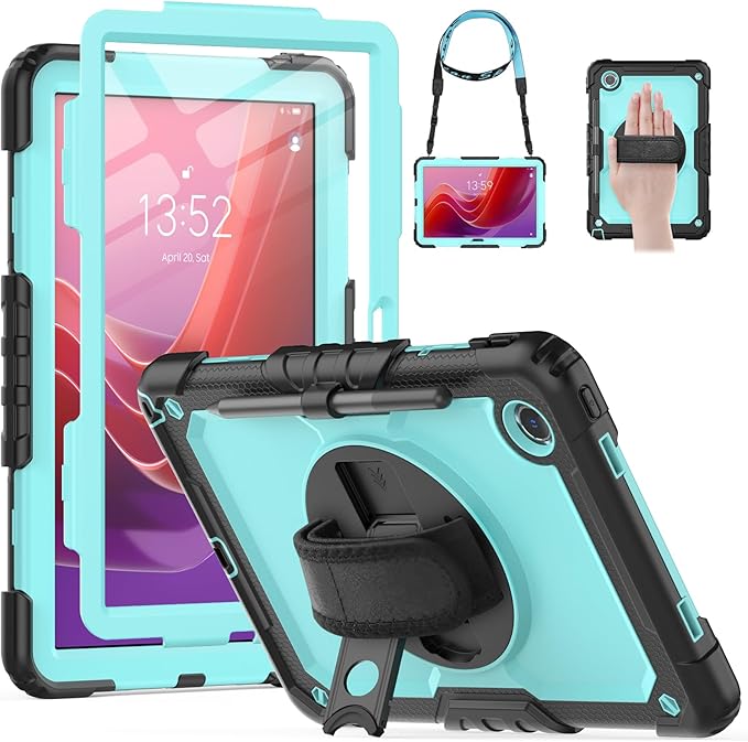 HXCASEAC Case for Lenovo Tab M11/K11 LTE 11’’ with Screen Protector/Pen Holder/Rotating Hand Strap/Stand, Protective M11 Tablet Case (TB-330FU/TB-330XU) Cover 2024, Light Blue