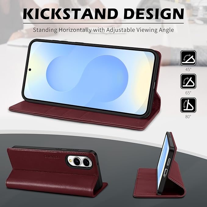SHIELDON Wallet Case for Galaxy S25 Edge 5G 6.7", Genuine Leather Flip Magnetic Cover RFID Blocking Card Slot Kickstand Shockproof Protective Case Compatible with Galaxy S25 Edge 2025 - Nappa Wine Red