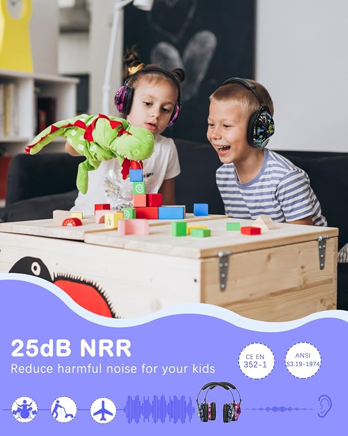 ZOHAN Kids Ear Protection 2 Pack, Hearing Protection Safety Ear Muffs for Children Have Sensory Issues, Adjustable Noise Reduction Earmuffs for Concerts, Fireworks(Nebula&Rap)
