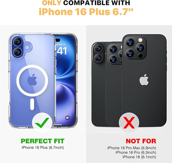 Diaclara Magnetic for iPhone 16 Plus Case, [with Privacy Screen Protector] [Anti Spy] [Military Grade Drop Protection] Heavy Duty Full-Body Shockproof Phone Case, Magnetic Clear