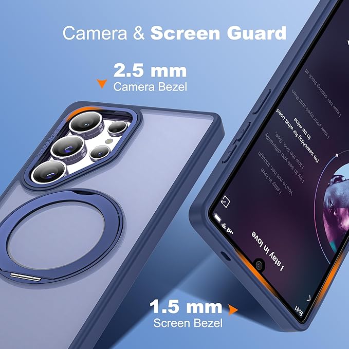 for Samsung Galaxy S25 Ultra Case with 360°Rotatable Magnetic Ring Stand Compatible with Mag-Safe Military Protection Shockproof Matte Translucent Phone Cases for S25 Ultra 6.9",Blue