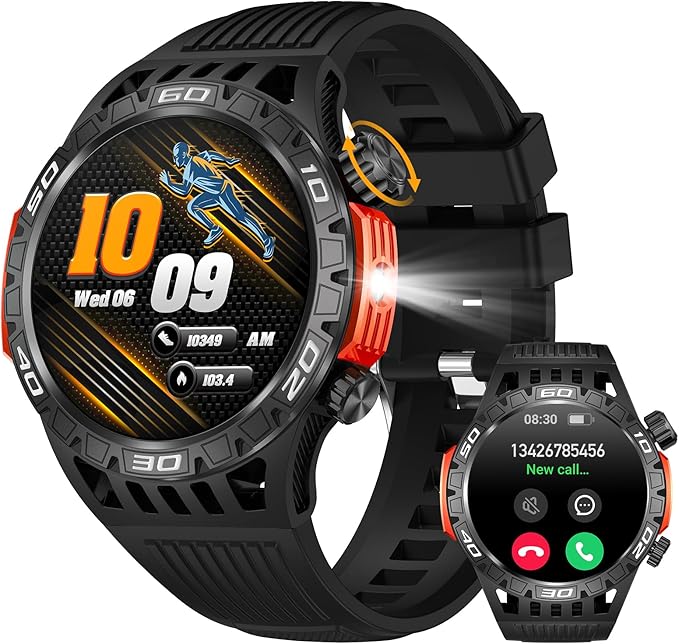 Military Smart Watch for Men 1.46" Outdoor Tactical Sports Smartwatch with Answer/Make Call,Fitness Watch,Blood Oxygen,Heart Rate and Sleep Monitor Compatible with iPhone and Android Phones, Black