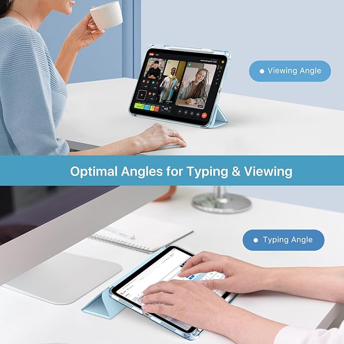 MoKo for iPad (A16) 11th Generation Case 11 Inch 2025, iPad 10th Generation Case 10.9 Inch 2022 with Pencil Holder, Slim Light Trifold Protective Cover with Hard PC Translucent Back Shell, Sky Blue